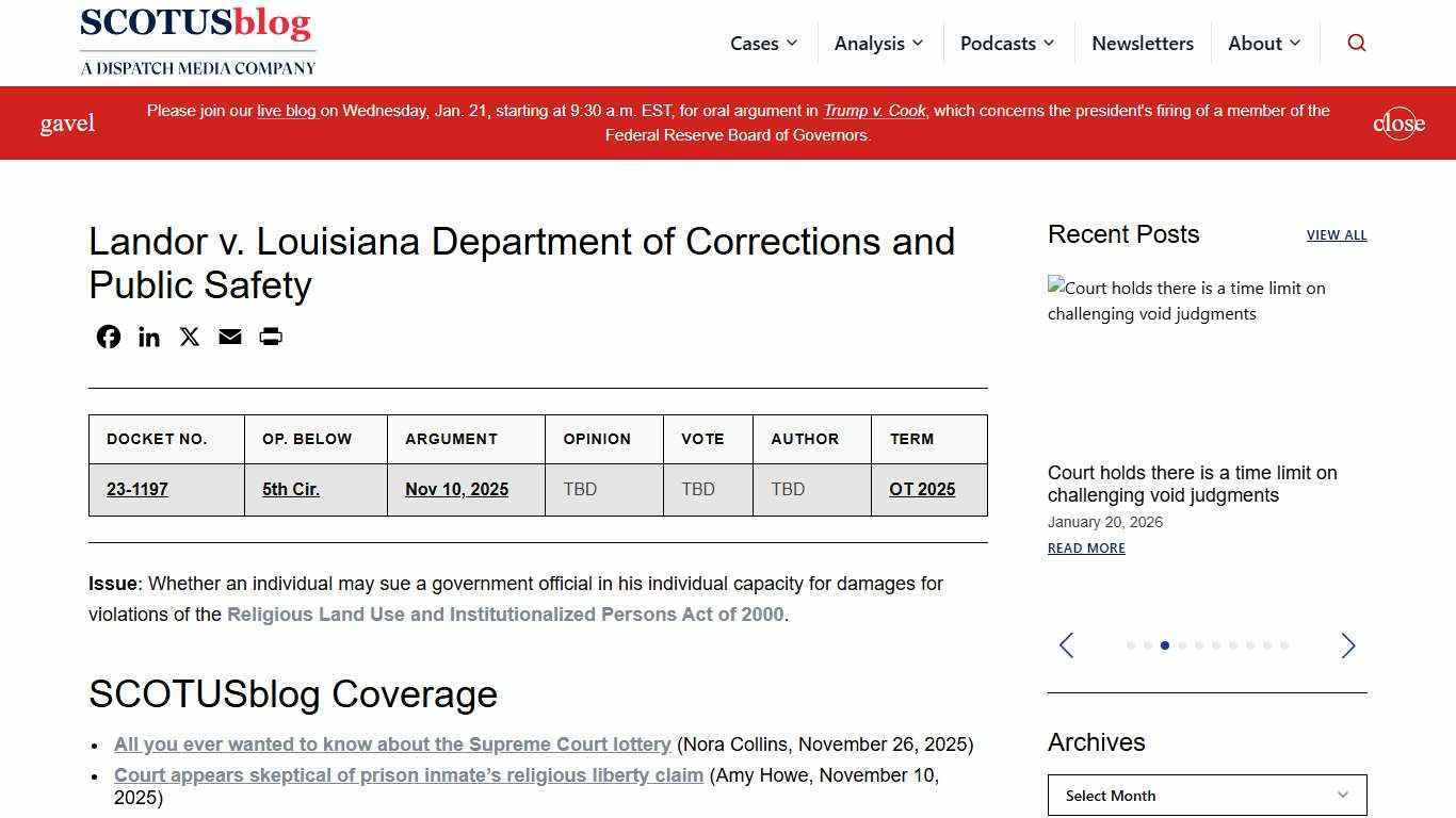 Landor v. Louisiana Department of Corrections and Public Safety - SCOTUSblog