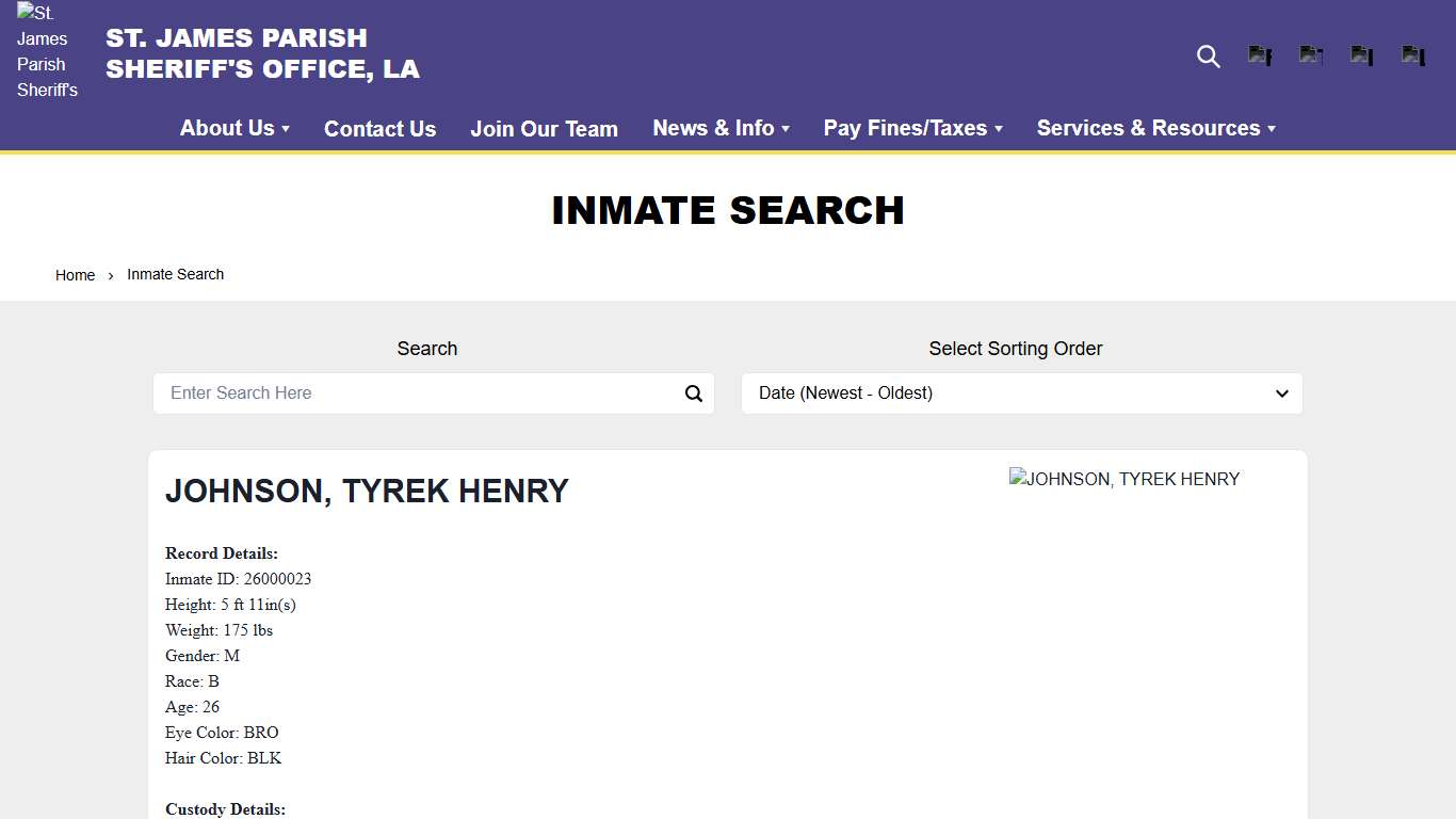 Inmate Search | St. James Parish Sheriff's Office